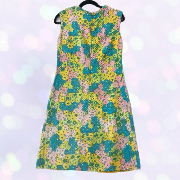 Vintage RAPPI colorful pastel colors floral Sleeveless Sheath Dress 34” bust - Picture 2 of 8